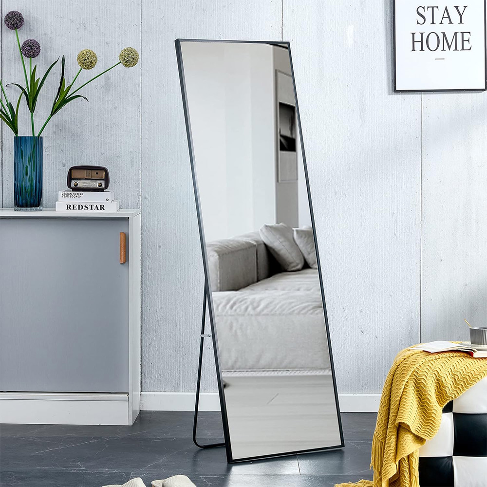 Straight Corner Rectangle Full-Length Dressing Metal Frame Mirror with Stand