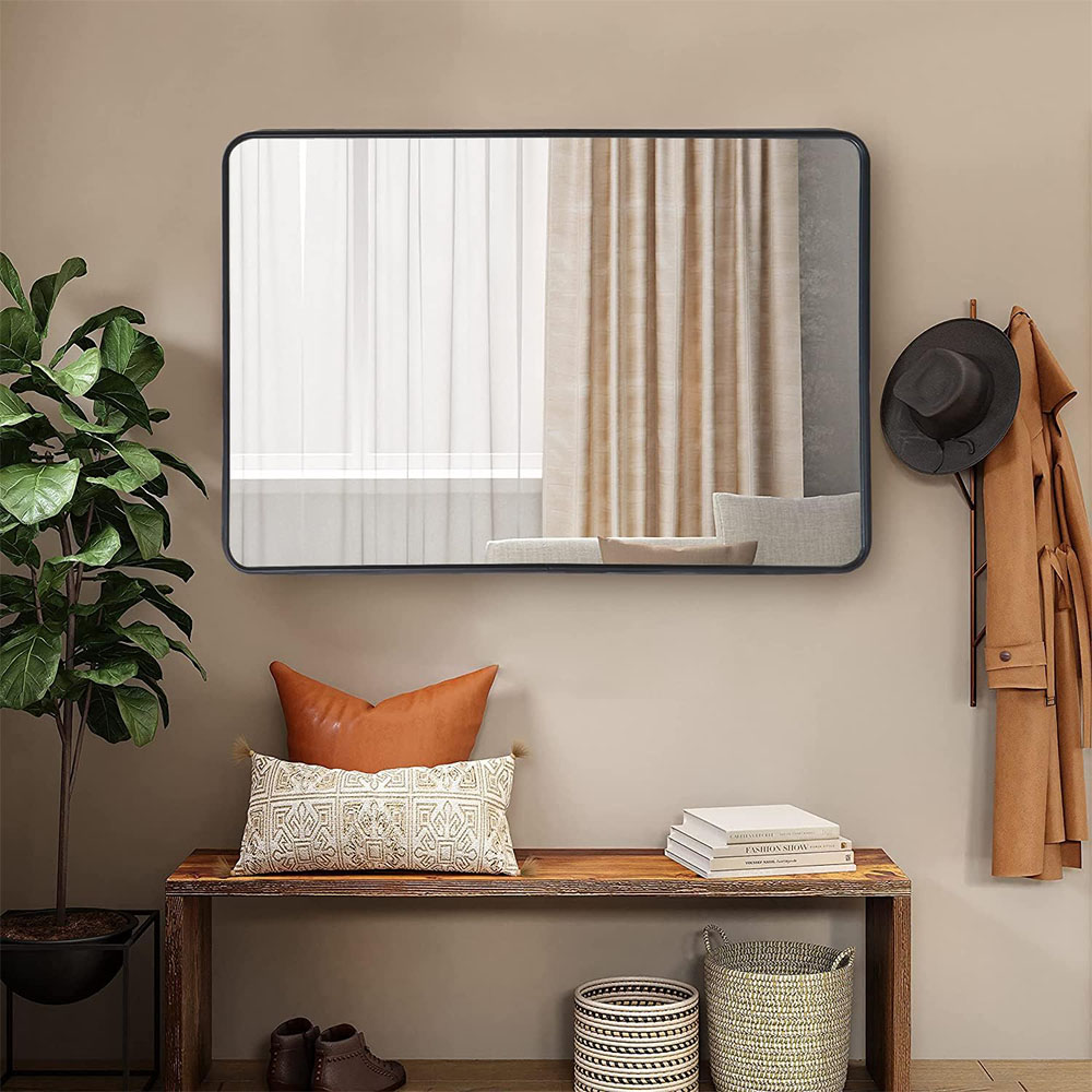 Black Color Rectangle Shape Both Vertical and Horizontal Install Bathroom Aluminum Alloy Framed Mirror