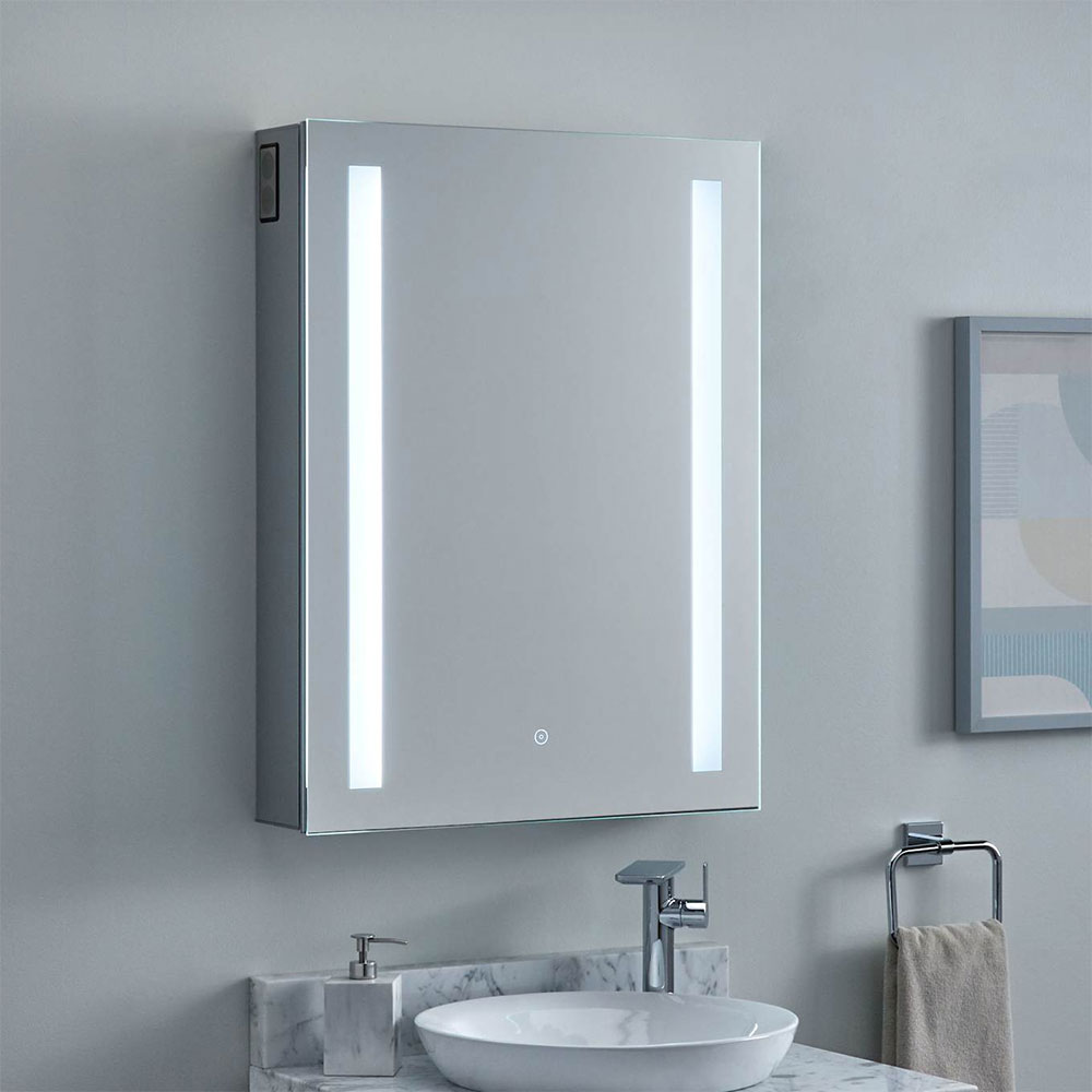 Single Door Both Wall Mounted Recessed Available Bathroom LED Mirror Medicine Cabinet with Adjustable Glass Shelf