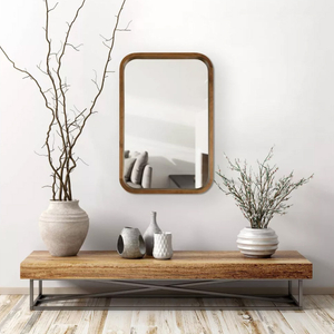 Rectangle with Round Corner Vertical and Horizontal Install Home Decoration Solid Wooden Frame Wall Mirror