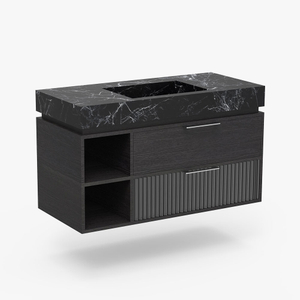 New Design Black Bathroom Vanity with Marble Top And Glass Door