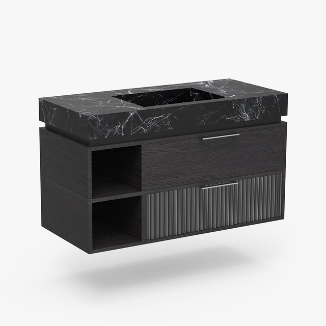 New Design Black Bathroom Vanity with Marble Top And Glass Door