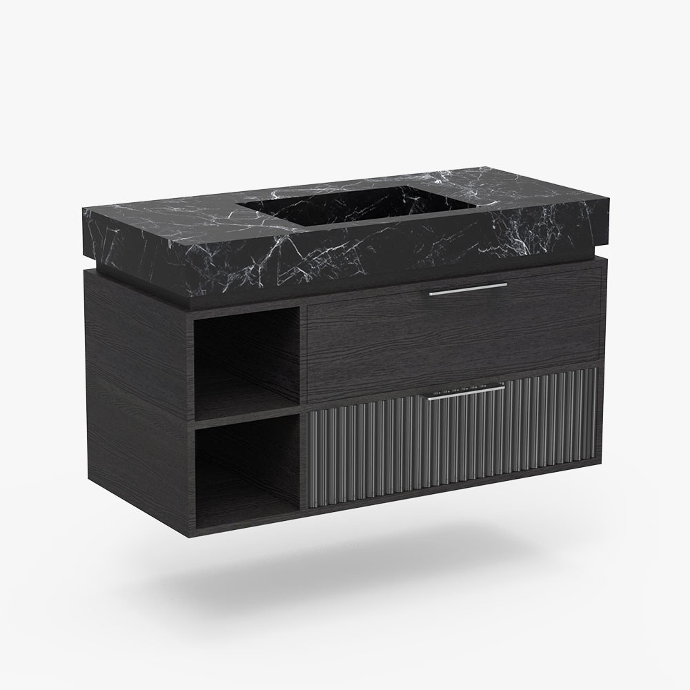 New Design Black Bathroom Vanity with Marble Top And Glass Door