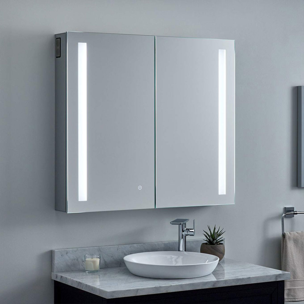 Double Door Wall Mounted Recessed Available Bathroom LED Mirror Medicine Cabinet with Adjustable Glass Shelf