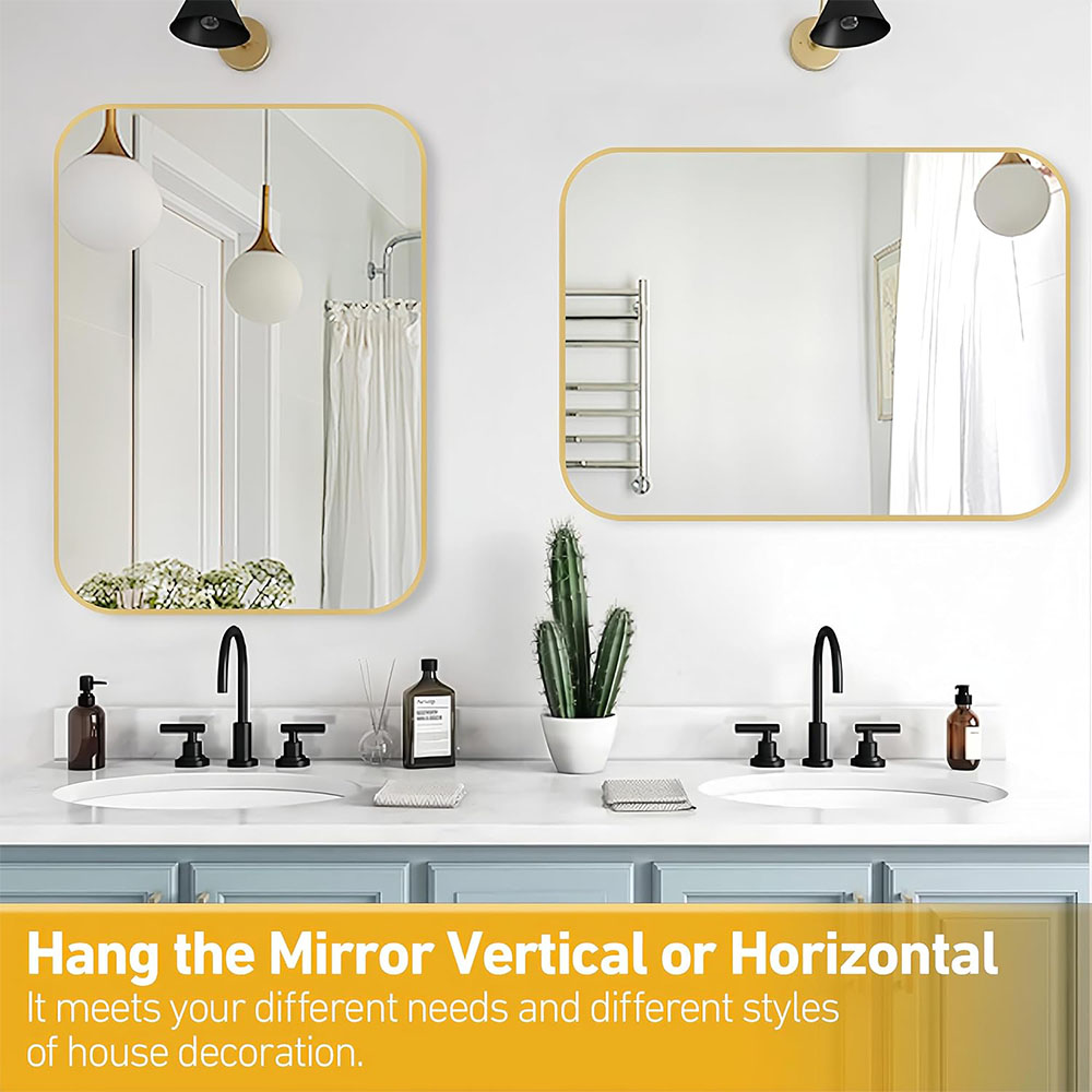 Black Color Rectangle Shape Both Vertical and Horizontal Install Bathroom Aluminum Alloy Framed Mirror