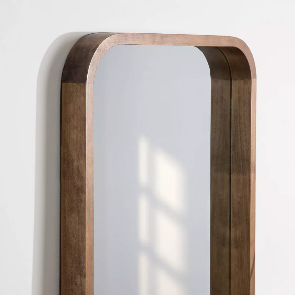 Rectangle with Round Corner Vertical and Horizontal Install Home Decoration Solid Wooden Frame Wall Mirror