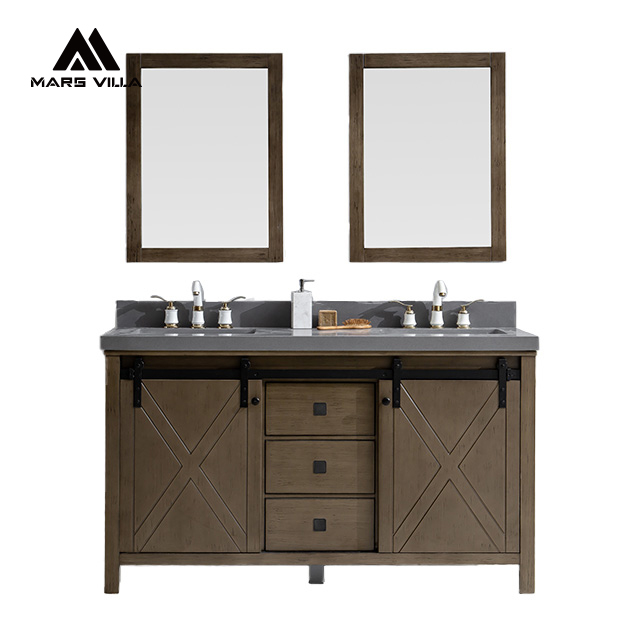 Solid Wood White Painted Floating Double Sink Bathroom Vanity with Mirrors
