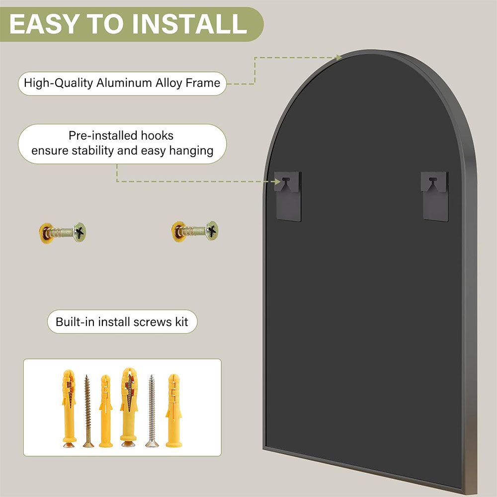 Arched Black Golden White Metal Aluminum Frame Bathroom Wall Mirror