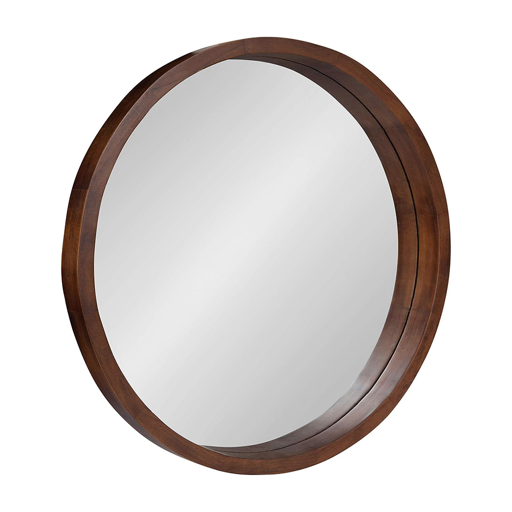 Burlywood Black White Walnut Color Round Shape Home Decoration Solid Wooden Frame Wall Mirror