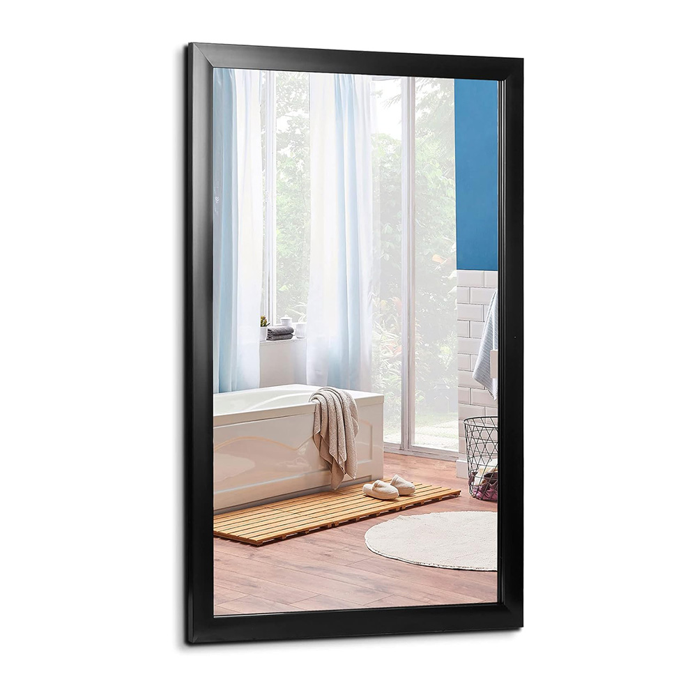 Black White Plastic PS PP Frame Home Decor Bathroom Wall Mirror with Straight Corner