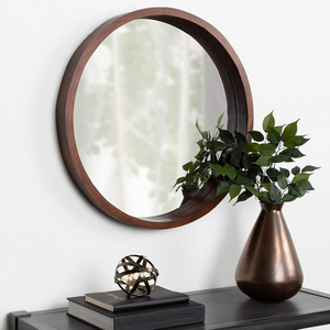 Burlywood Black White Walnut Color Round Shape Home Decoration Solid Wooden Frame Wall Mirror