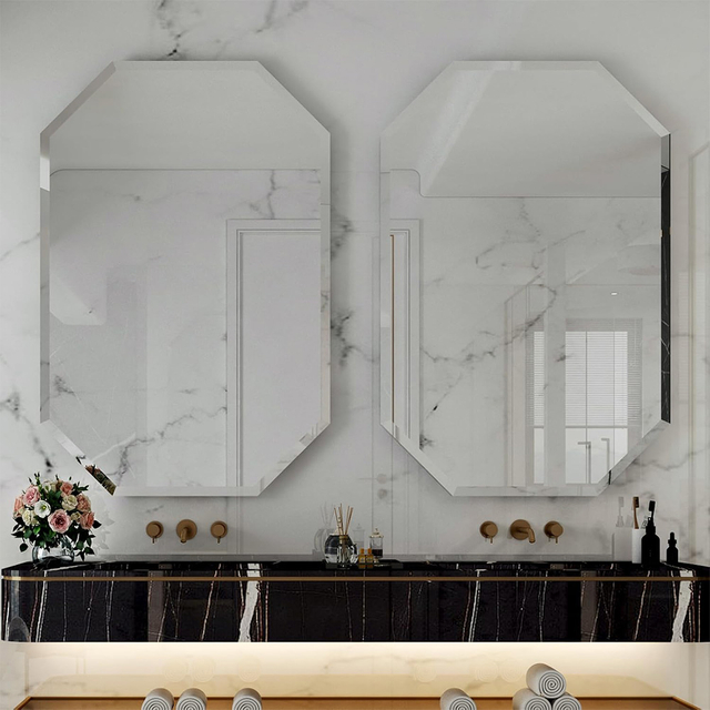 Octagon Irregular Shape Flat Pencil Beveled Edge Home Decor Bathroom Glass Mirror