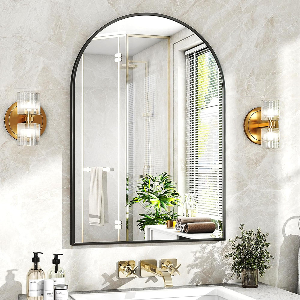 Arched Black Golden White Metal Aluminum Frame Bathroom Wall Mirror