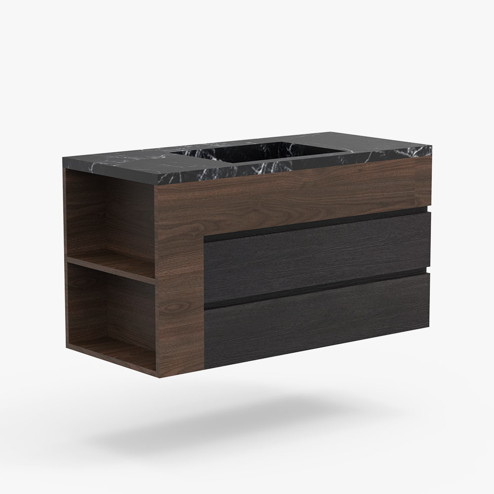 New Design Bathroom Vanity with Ceramic Top And Side Shelf