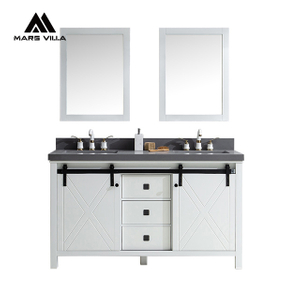 Solid Wood White Painted Floating Double Sink Bathroom Vanity with Mirrors