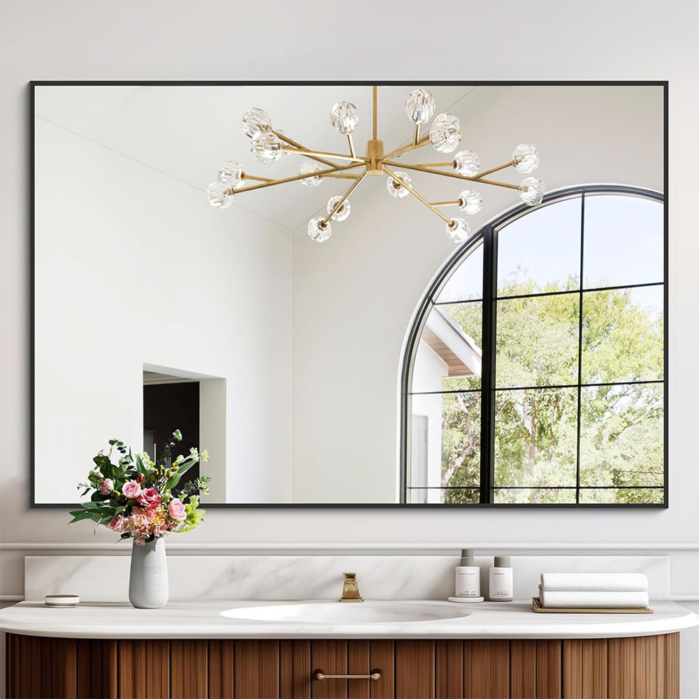 Straight Corner Rectangle Shape Both Vertical and Horizontal Install Bathroom Aluminum Alloy Framed Mirror