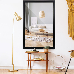 Black White Plastic PS PP Frame Home Decor Bathroom Wall Mirror with Straight Corner