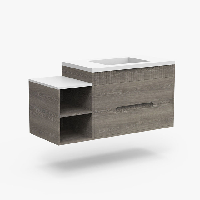 Two Colors Bathroom Vanity with Drawers And Open Shelf