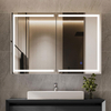 Multi-Function Double Door Wall Mounted Recessed Available Bathroom LED Mirror Medicine Cabinet with Adjustable Glass Shelf