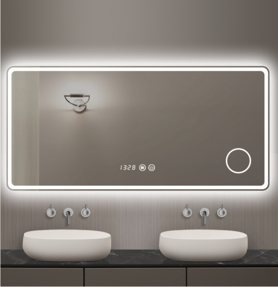 Rectangle Horizontal Install Bathroom Illuminated LED Mirror with 3X Magnify