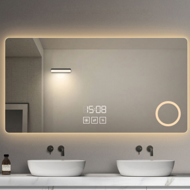 Rectangle Horizontal Install Bathroom LED Mirror with 3X Magnify