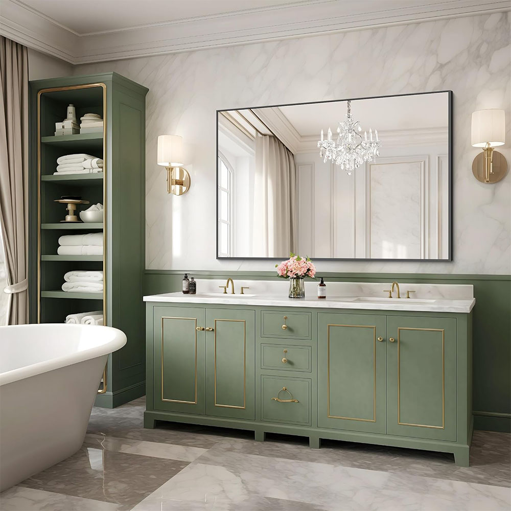 Straight Corner Rectangle Shape Both Vertical and Horizontal Install Bathroom Aluminum Alloy Framed Mirror