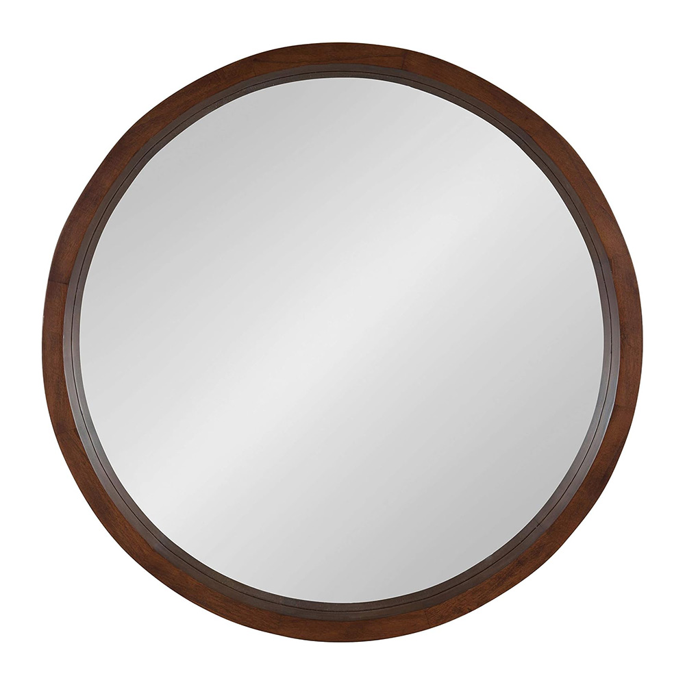Burlywood Black White Walnut Color Round Shape Home Decoration Solid Wooden Frame Wall Mirror